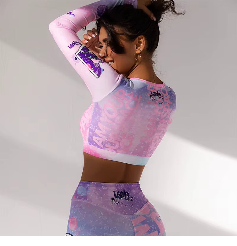 Casual Unicorn Printing High-waist Leggings Sports Yoga Set Mssza