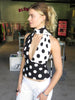 Casual V Neck Contrast Polka Dot Cross Scarf Vest Short Top Mssza