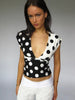 Casual V Neck Contrast Polka Dot Cross Scarf Vest Short Top Mssza