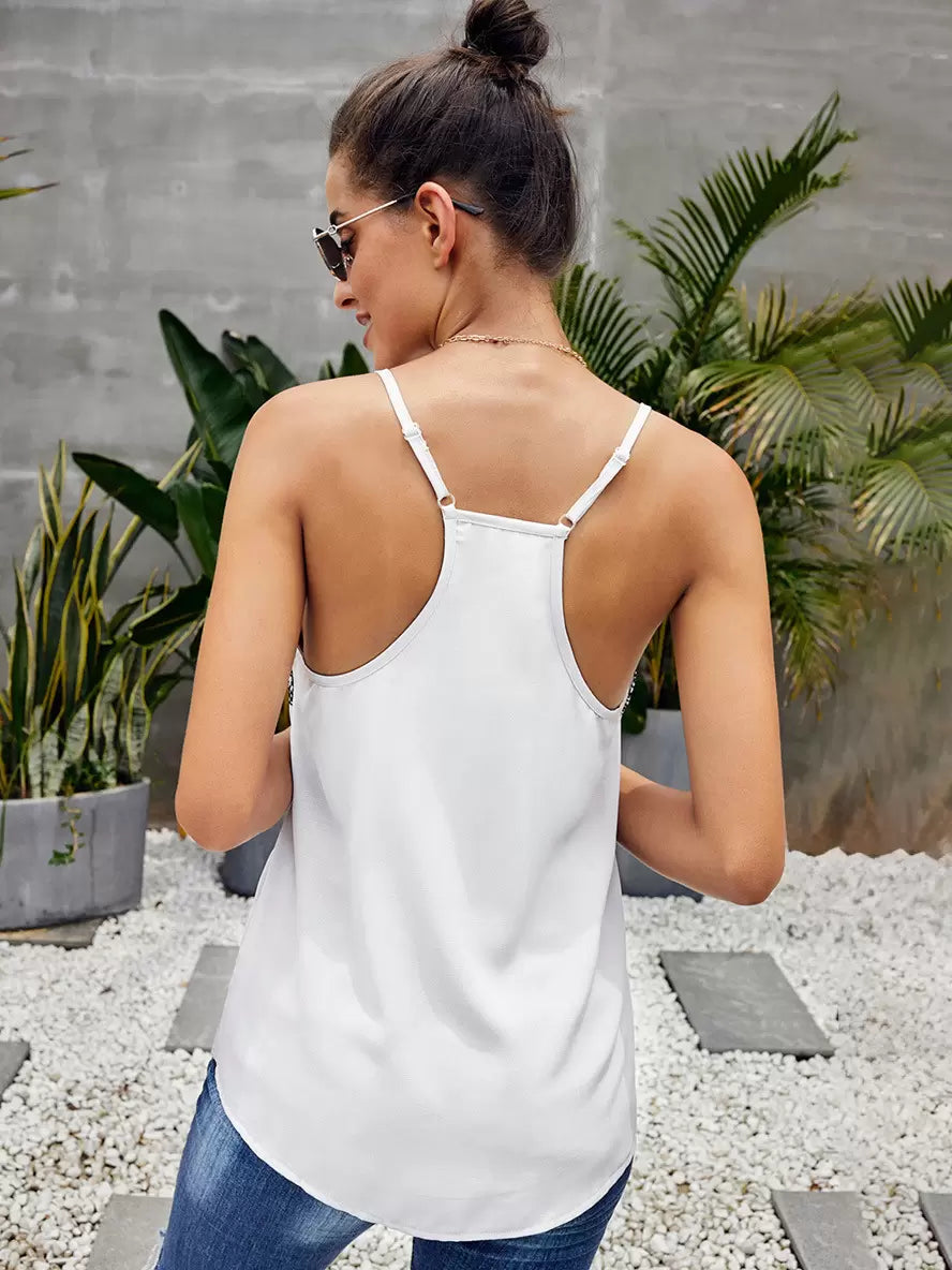 Casual V-Neck Sleeveless Polyester Camis Top Street Wear Mssza
