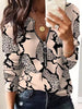 Casual V-Neck Zipper Print Long Sleeve Pullover T-shirt Mssza