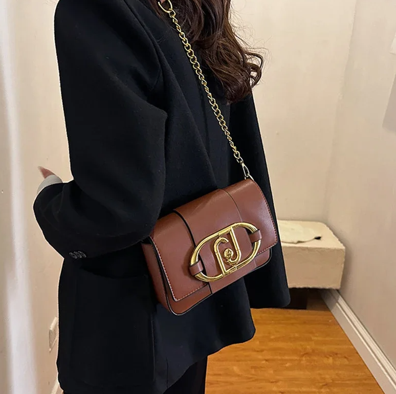 Casual Metal Buckle Flap Crossbody Chain Square Underarm Messenger Bag Mssza