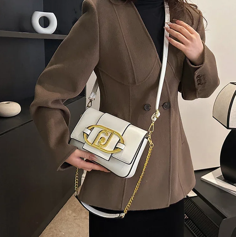 Casual Metal Buckle Flap Crossbody Chain Square Underarm Messenger Bag Mssza