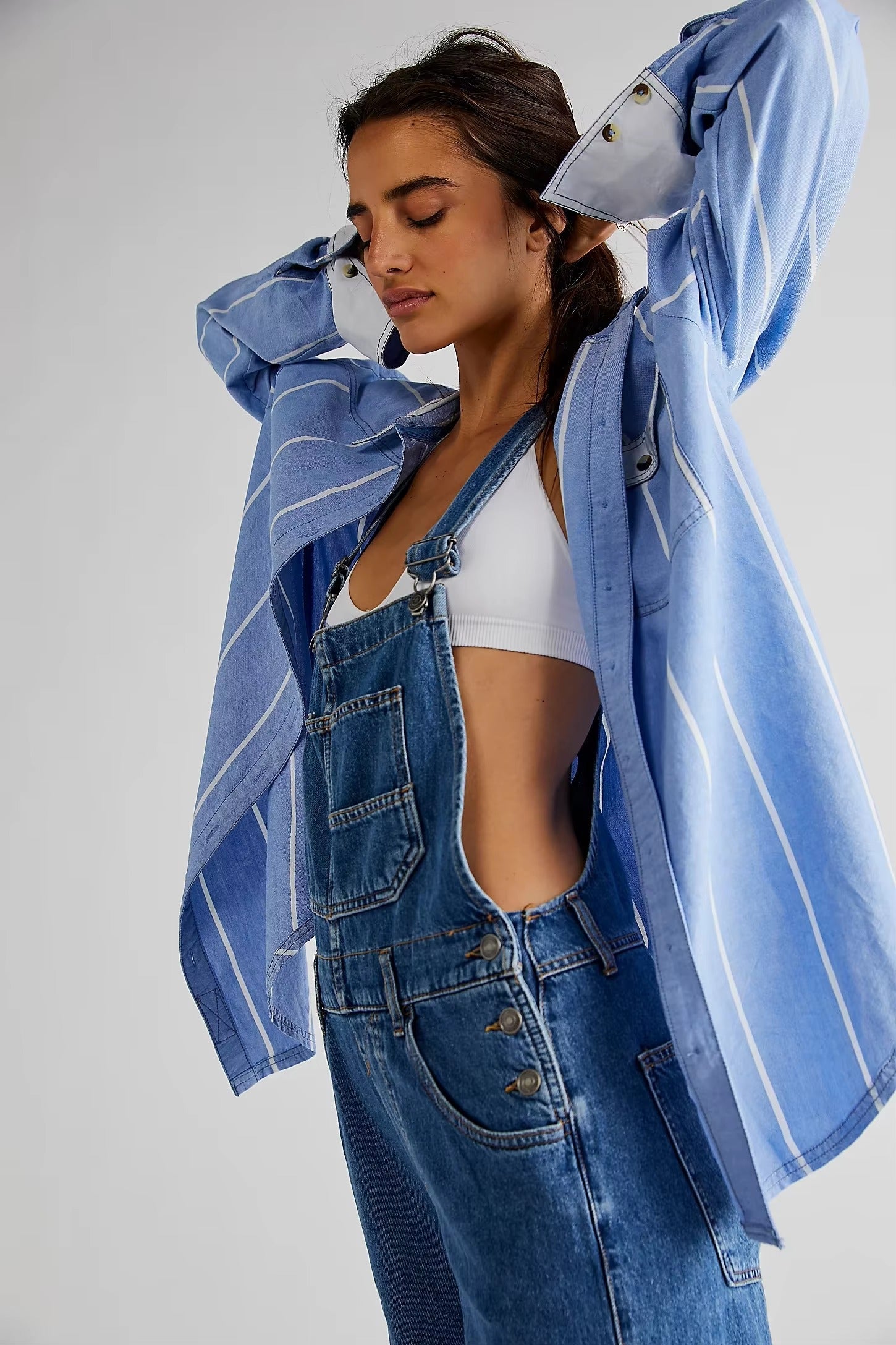 Casual Vintage Retro Denim Long Baggy Bib Loose Straight Jumpsuit Mssza