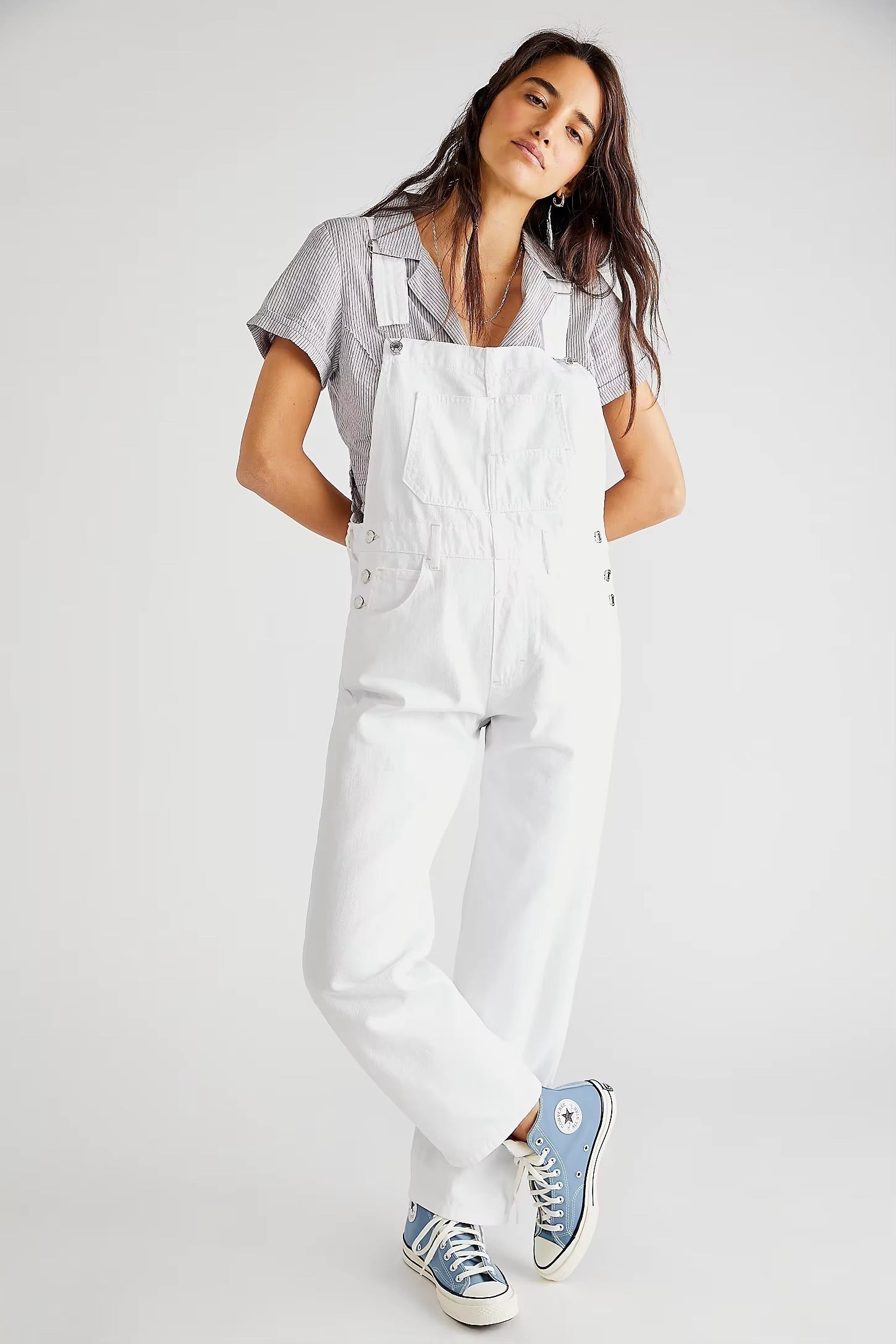 Casual Vintage Retro Denim Long Baggy Bib Loose Straight Jumpsuit Mssza