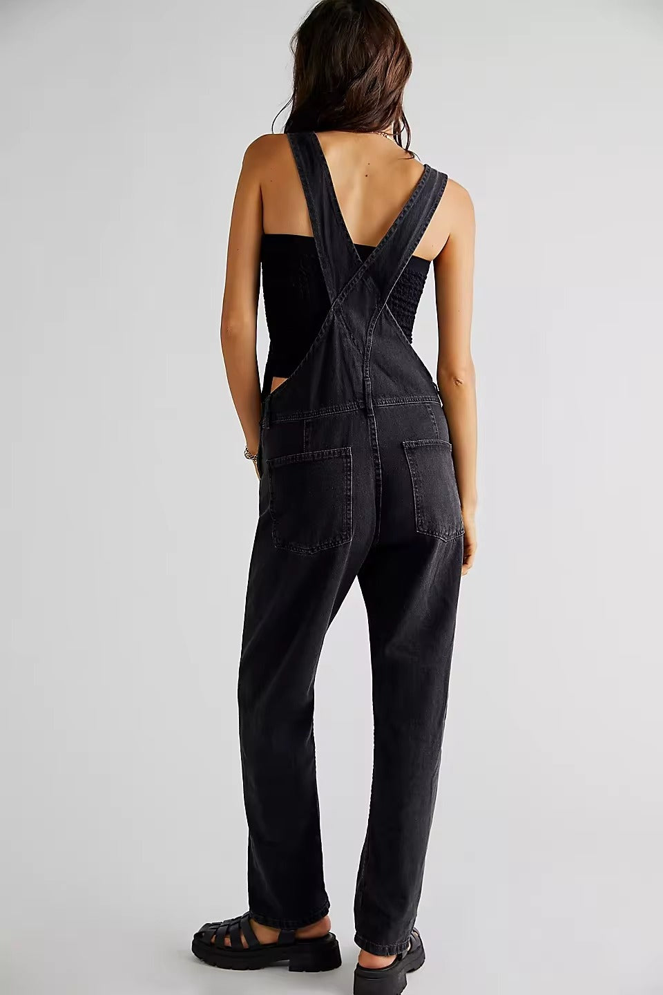 Casual Vintage Retro Denim Long Baggy Bib Loose Straight Jumpsuit Mssza
