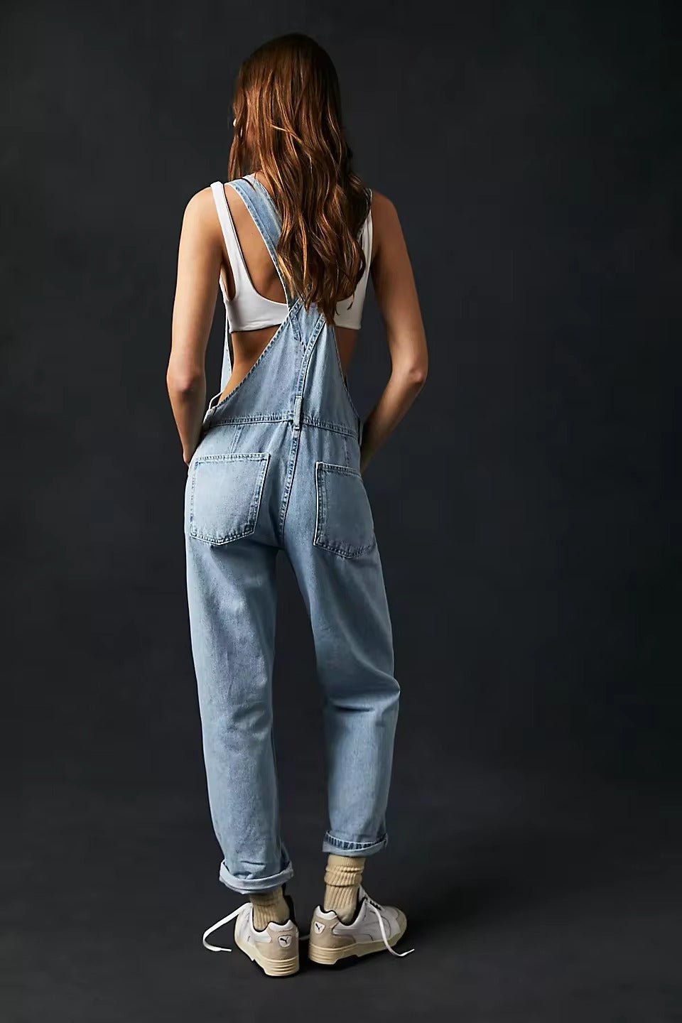 Casual Vintage Retro Denim Long Baggy Bib Loose Straight Jumpsuit Mssza