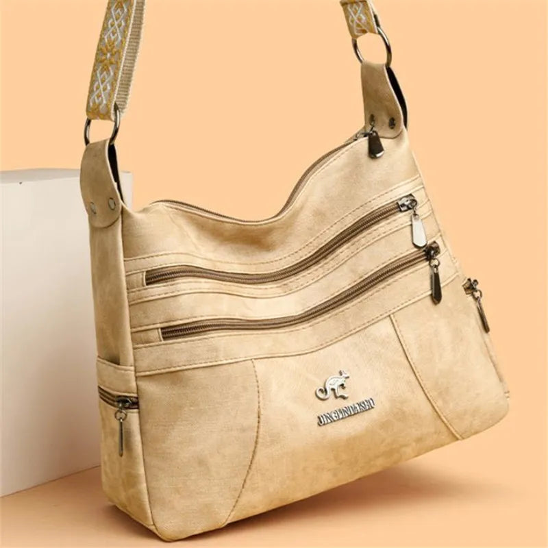 Casual Vintage Style Multi Layer Versatile Faux Leather With Zipper Closure Shoulder Crossbody Bag Mssza