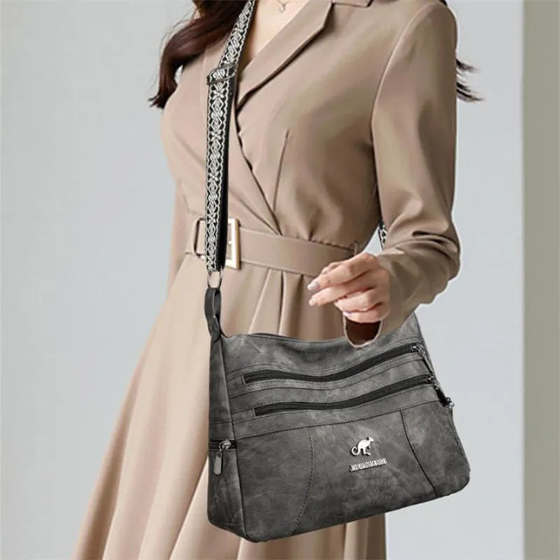 Casual Vintage Style Multi Layer Versatile Faux Leather With Zipper Closure Shoulder Crossbody Bag Mssza