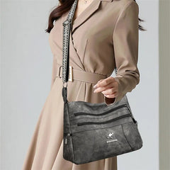 Casual Vintage Style Multi Layer Versatile Faux Leather With Zipper Closure Shoulder Crossbody Bag Mssza