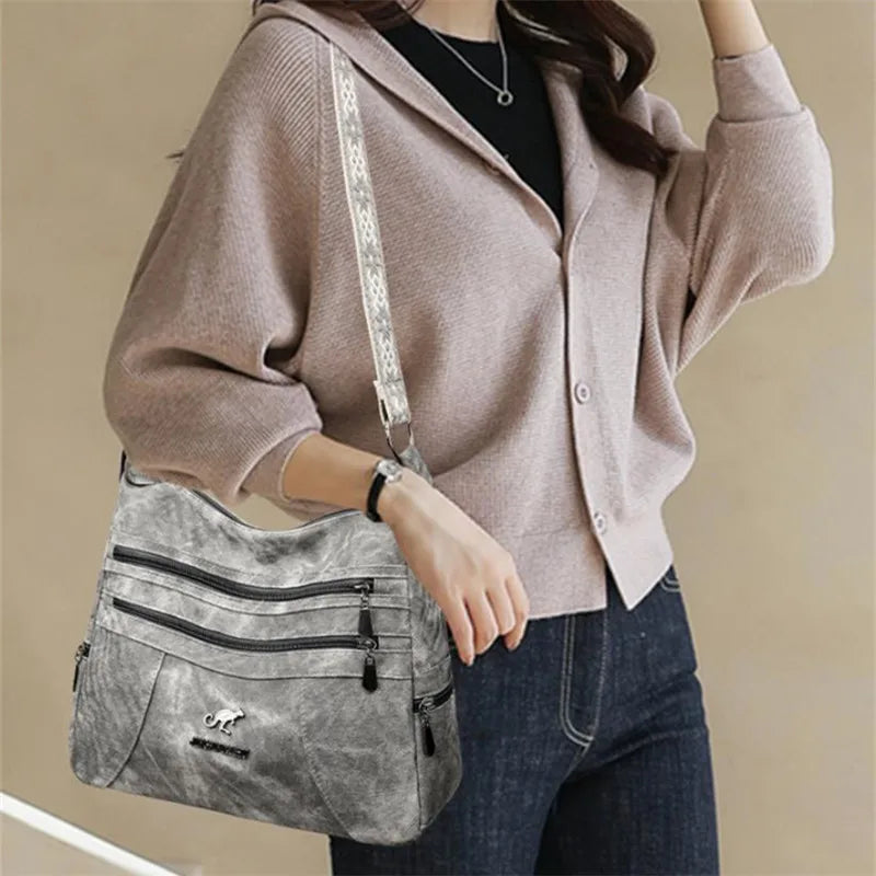 Casual Vintage Style Multi Layer Versatile Faux Leather With Zipper Closure Shoulder Crossbody Bag Mssza