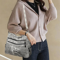 Casual Vintage Style Multi Layer Versatile Faux Leather With Zipper Closure Shoulder Crossbody Bag Mssza