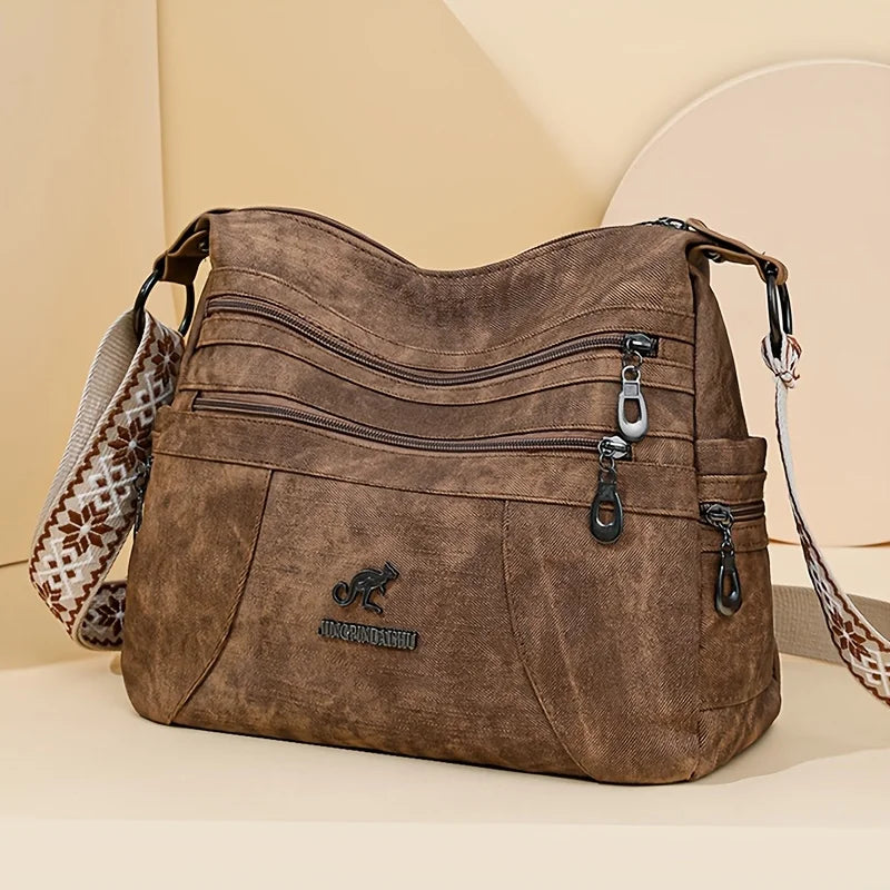 Casual Vintage Style Multi Layer Versatile Faux Leather With Zipper Closure Shoulder Crossbody Bag Mssza