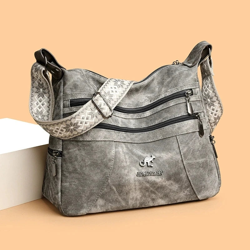 Casual Vintage Style Multi Layer Versatile Faux Leather With Zipper Closure Shoulder Crossbody Bag Mssza