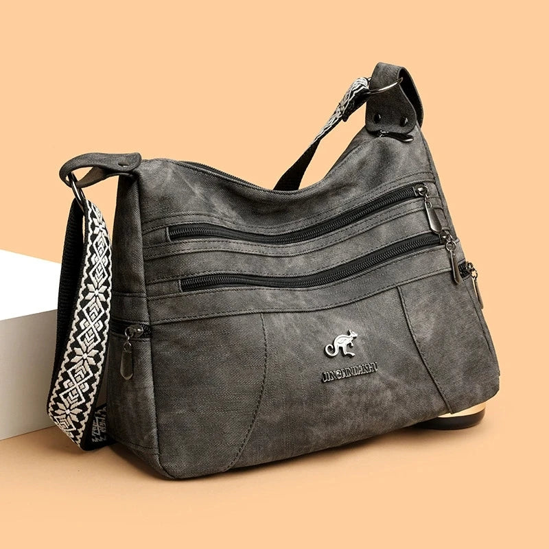 Casual Vintage Style Multi Layer Versatile Faux Leather With Zipper Closure Shoulder Crossbody Bag Mssza