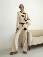 Casual Viscose Knitted Floral Sweater Two Piece Set Mssza