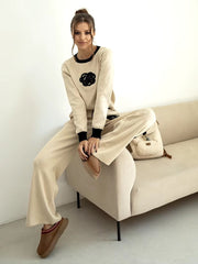 Casual Viscose Knitted Floral Sweater Two Piece Set Mssza