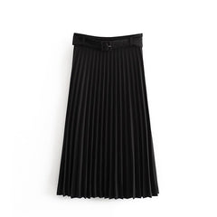 Casual Waist Pleated Midi Skirt With Belt Mssza