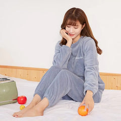 Casual Warm Coral Fleece Loose 2 Piece Pajamas Set Mssza