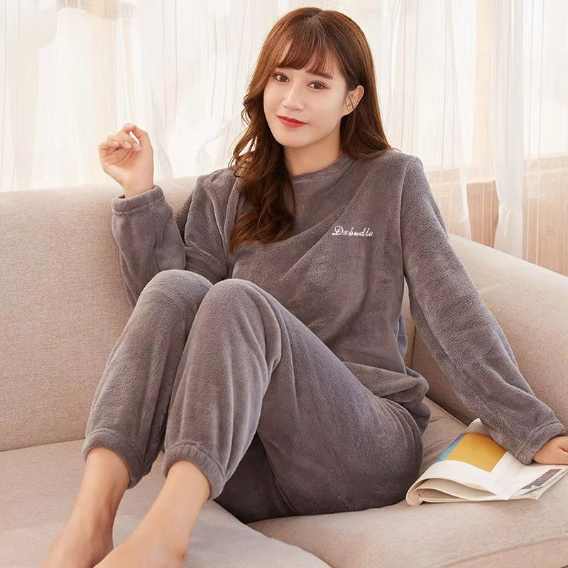 Casual Warm Coral Fleece Loose 2 Piece Pajamas Set Mssza