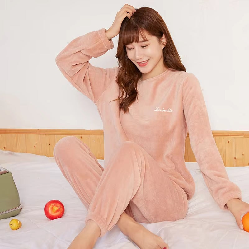 Casual Warm Coral Fleece Loose 2 Piece Pajamas Set Mssza
