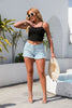 Casual Washed Retro Solid Color High Waist Denim Shorts Mssza