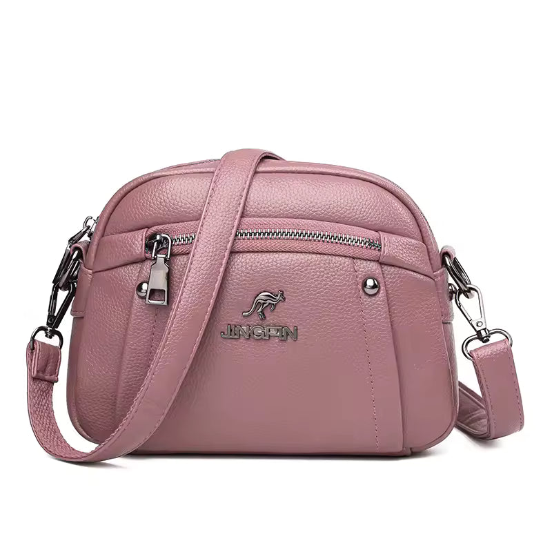 Casual Water-Resistant Solid Color Square Three Layer Zipper Closure Phone Purse Pouch Shoulder Crossbody Bag Mssza