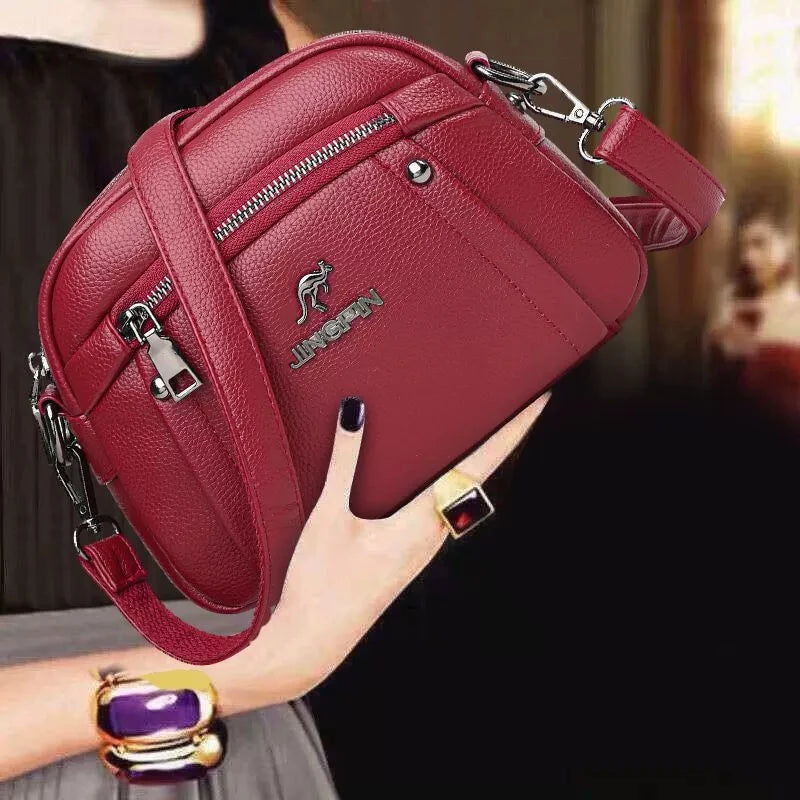 Casual Water-Resistant Solid Color Square Three Layer Zipper Closure Phone Purse Pouch Shoulder Crossbody Bag Mssza