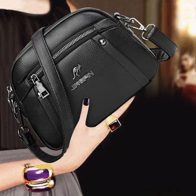 Casual Water-Resistant Solid Color Square Three Layer Zipper Closure Phone Purse Pouch Shoulder Crossbody Bag Mssza