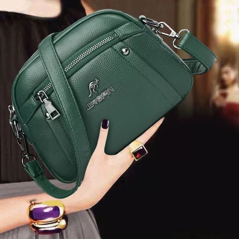 Casual Water-Resistant Solid Color Square Three Layer Zipper Closure Phone Purse Pouch Shoulder Crossbody Bag Mssza