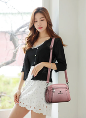 Casual Water-Resistant Solid Color Square Three Layer Zipper Closure Phone Purse Pouch Shoulder Crossbody Bag Mssza
