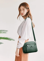Casual Water-Resistant Solid Color Square Three Layer Zipper Closure Phone Purse Pouch Shoulder Crossbody Bag Mssza