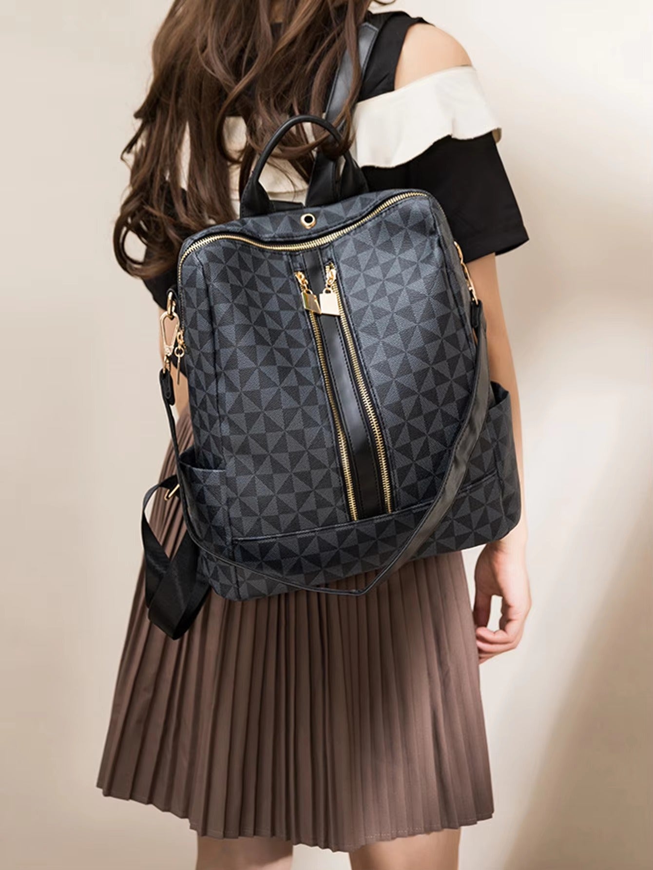 Casual Waterproof Double Shoulder 2 Piece Set Backpack Mssza