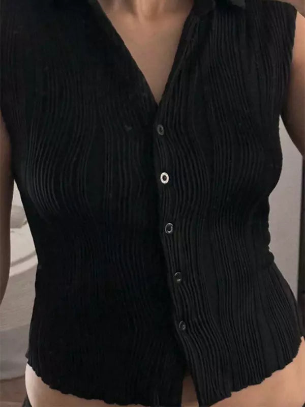Casual Wave Pattern Shirt V-neck Button-down Blouse Top Mssza