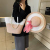 Casual Wide Brim Bow Straw Sun Straw Hat Fashionable Retro Tote Bag Tow-pieces Set Mssza