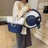 Casual Wide Brim Bow Straw Sun Straw Hat Fashionable Retro Tote Bag Tow-pieces Set Mssza