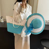 Casual Wide Brim Bow Straw Sun Straw Hat Fashionable Retro Tote Bag Tow-pieces Set Mssza