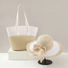 Casual Wide Brim Bow Straw Sun Straw Hat Fashionable Retro Tote Bag Tow-pieces Set Mssza