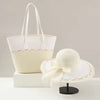 Casual Wide Brim Bow Straw Sun Straw Hat Fashionable Retro Tote Bag Tow-pieces Set Mssza