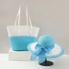 Casual Wide Brim Bow Straw Sun Straw Hat Fashionable Retro Tote Bag Tow-pieces Set Mssza