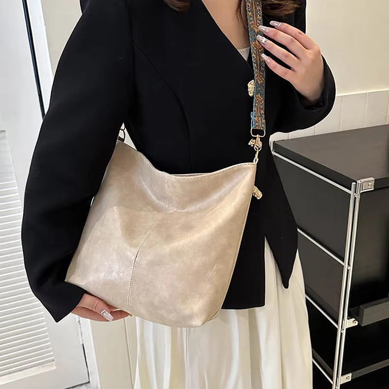 Casual Wide Geometric Strap Large Capacity Shoulder Bag Mssza