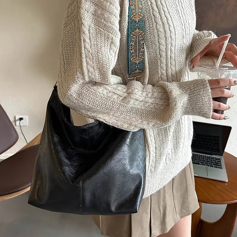 Casual Wide Geometric Strap Large Capacity Shoulder Bag Mssza
