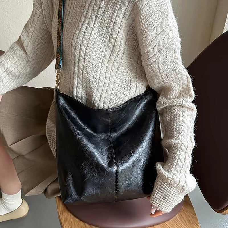 Casual Wide Geometric Strap Large Capacity Shoulder Bag Mssza
