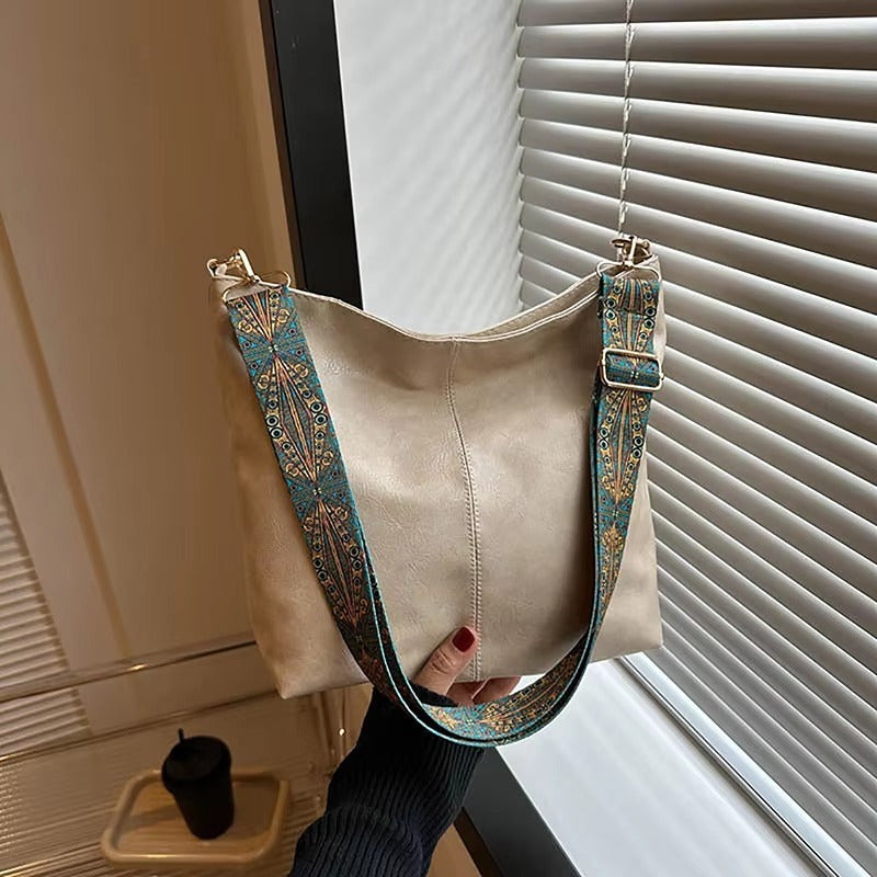 Casual Wide Geometric Strap Large Capacity Shoulder Bag Mssza