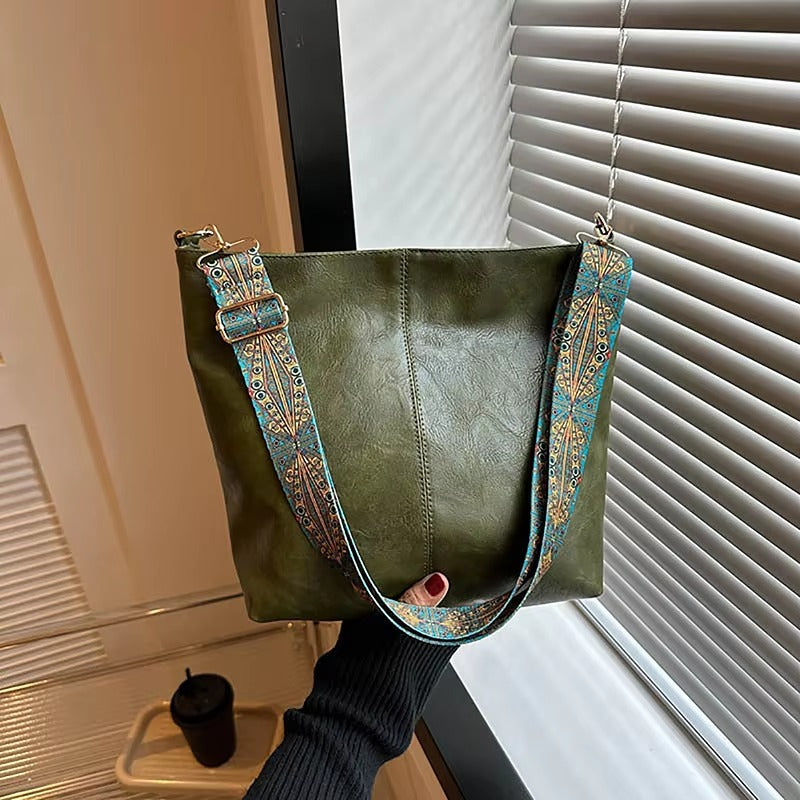 Casual Wide Geometric Strap Large Capacity Shoulder Bag Mssza