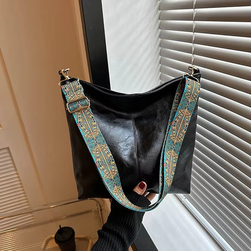 Casual Wide Geometric Strap Large Capacity Shoulder Bag Mssza