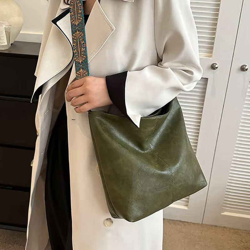 Casual Wide Geometric Strap Large Capacity Shoulder Bag Mssza