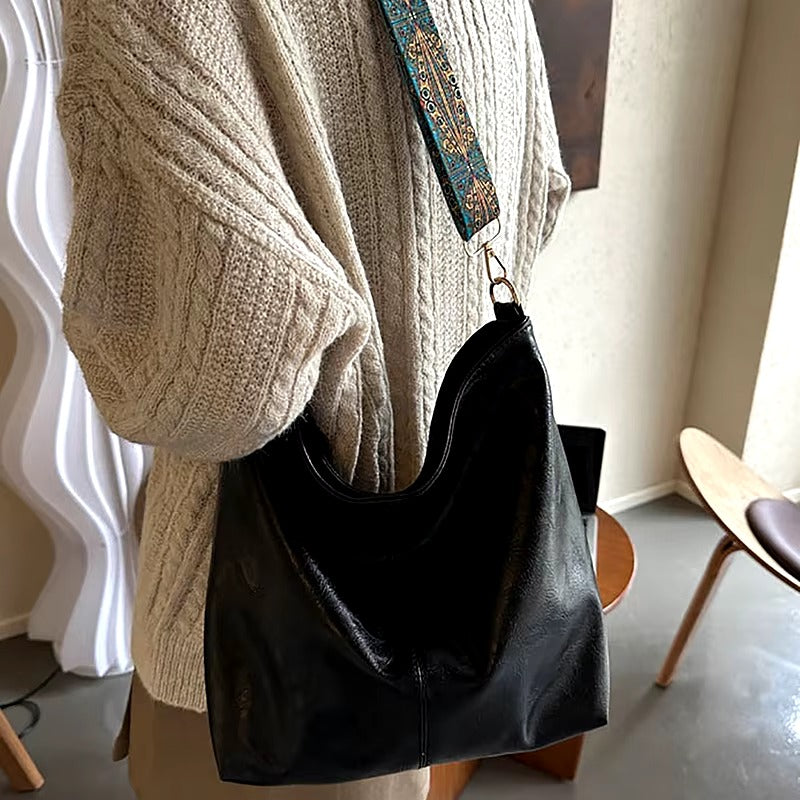 Casual Wide Geometric Strap Large Capacity Shoulder Bag Mssza