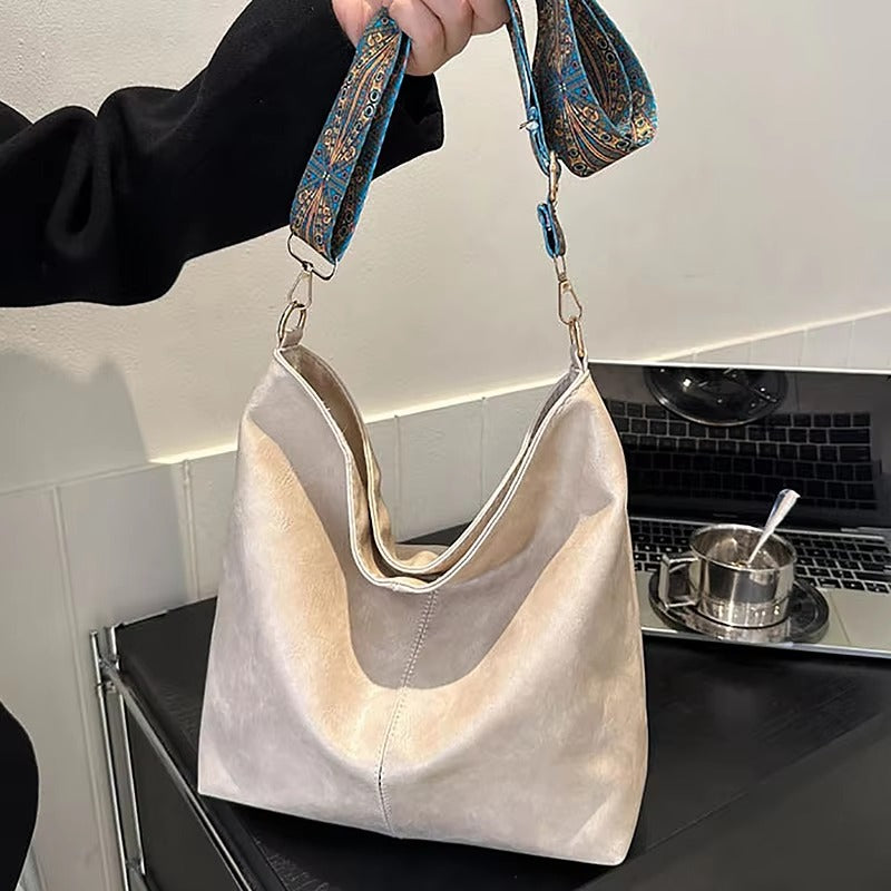 Casual Wide Geometric Strap Large Capacity Shoulder Bag Mssza