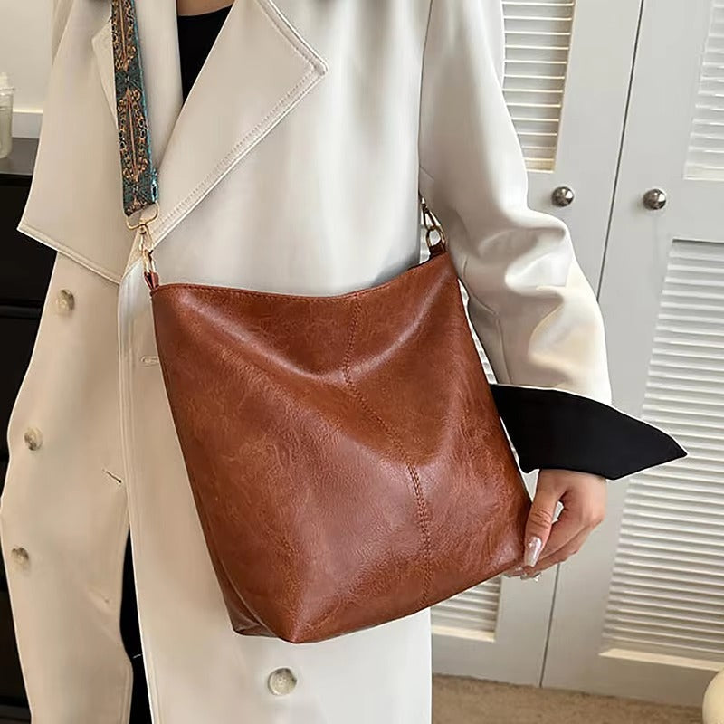 Casual Wide Geometric Strap Large Capacity Shoulder Bag Mssza